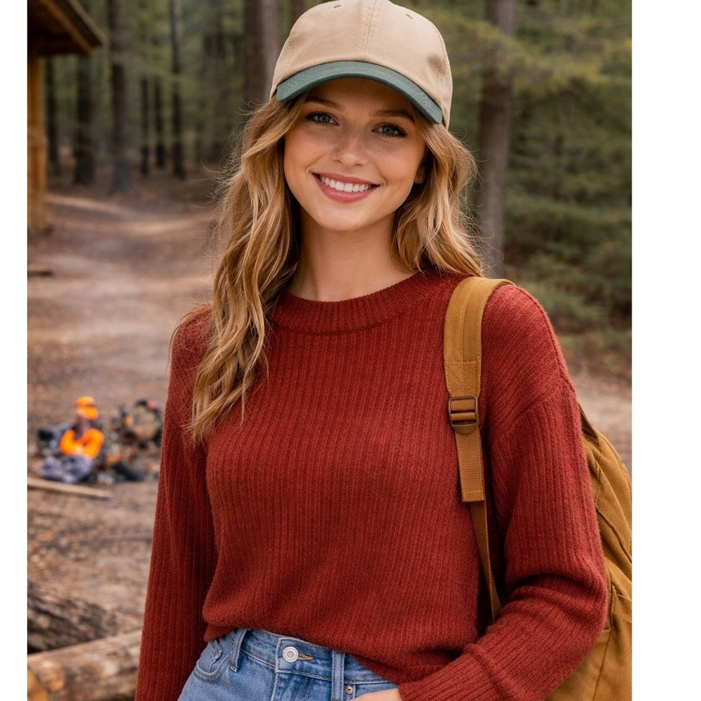 Cropped Sweater Ribbed Knit Crew Neck Pullover Red M Poof New York Cozy Gorp
